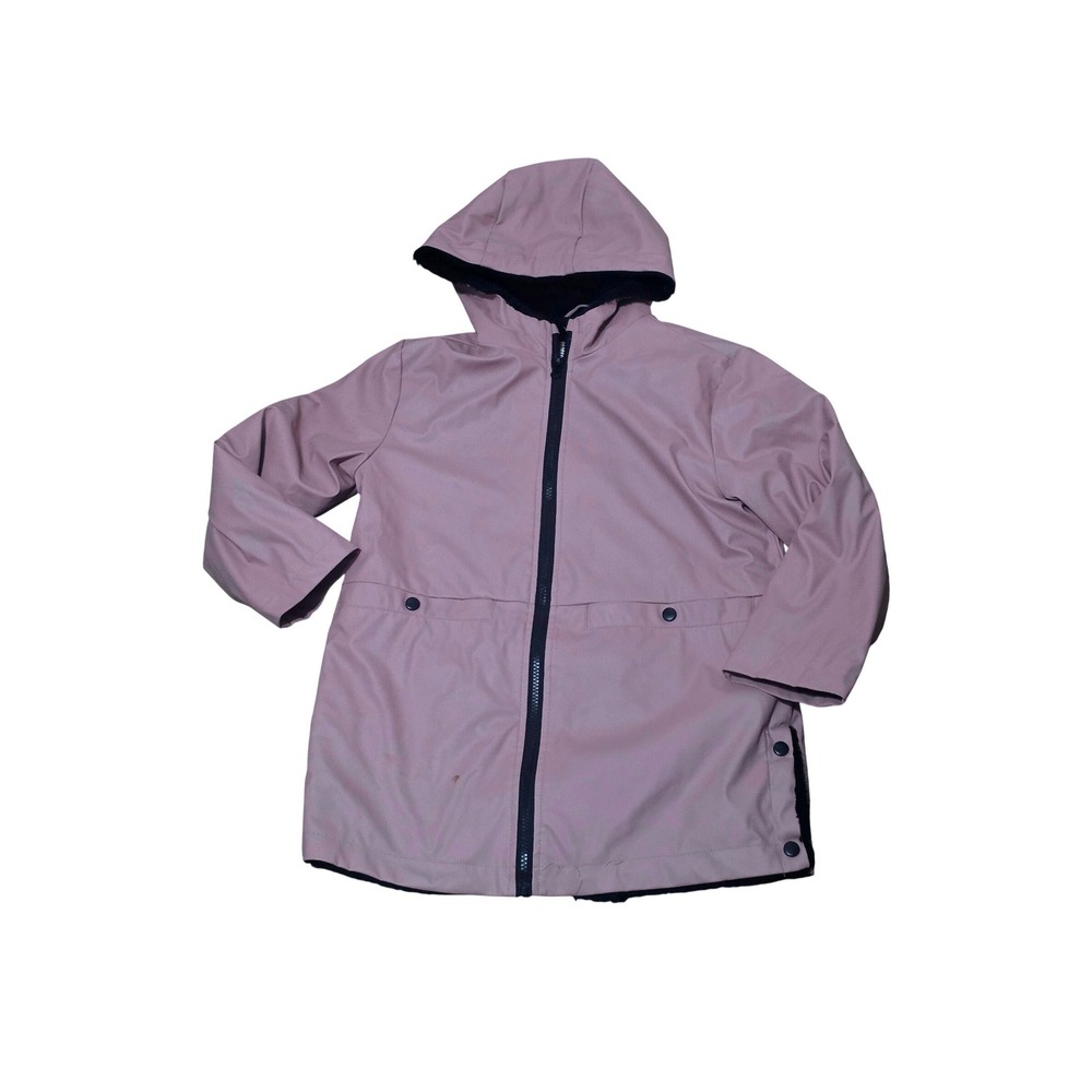 C&C California Girls Pink Faux Fur Lined Hooded Rain Jacket Parka Size 8